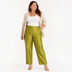 Silk Chartreuse Trousers Womens 14 Tailored Minimalist Tailored Chic Olive Pants